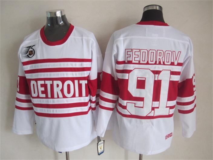Red Wings 91 Fedorov White 75th Anniversary CCM Jerseys