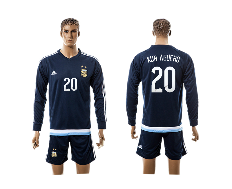 2015-16 Argentina 20 Kun Aguero Away Long Sleeve Jersey