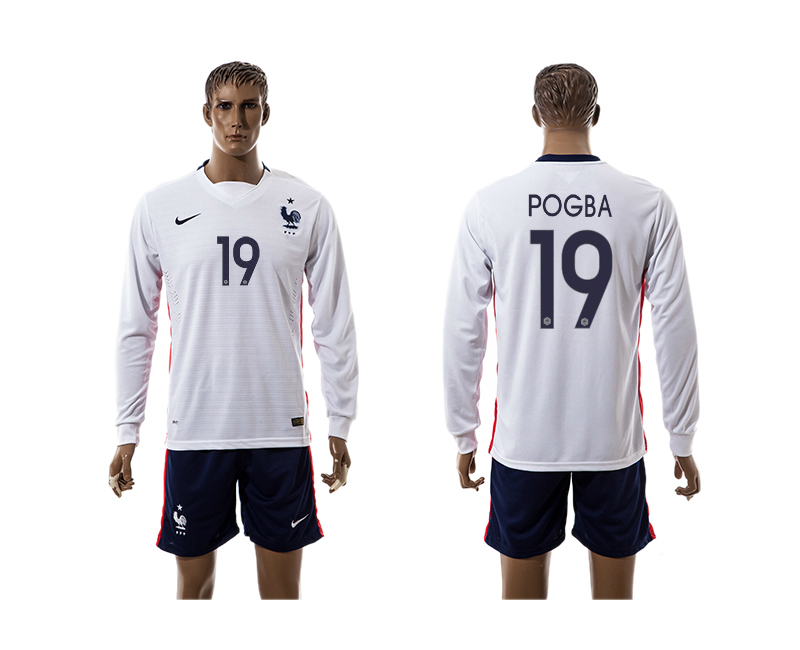 2015-16 France 19 Pogba Away Long Sleeve Jersey