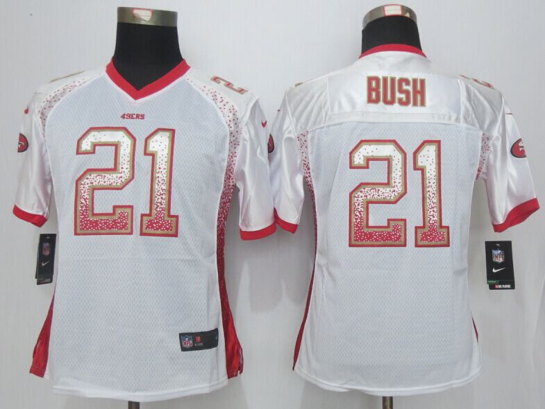 Nike 49ers 21 Reggie Bush Drift Fashion White Women Jersey