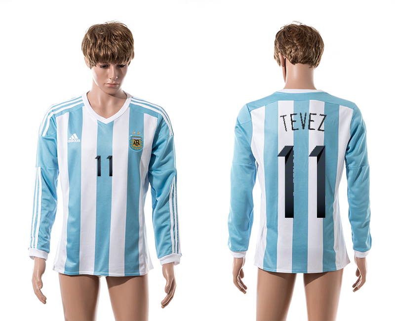 2015-16 Argentina 11 Tevez Home Long Sleeve Thailand Jersey