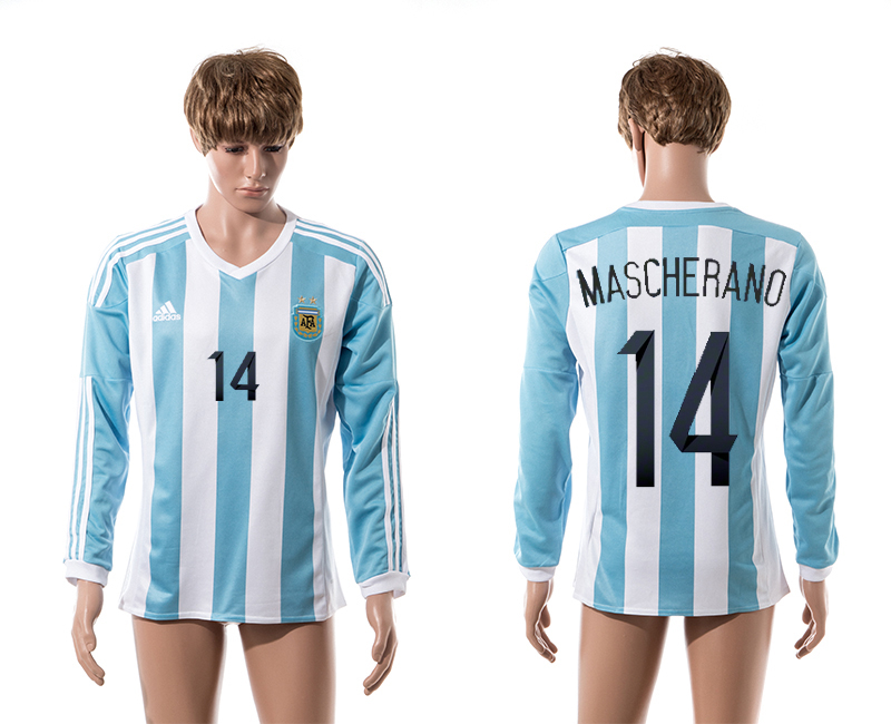 2015-16 Argentina 14 Mascherano Home Long Sleeve Thailand Jersey