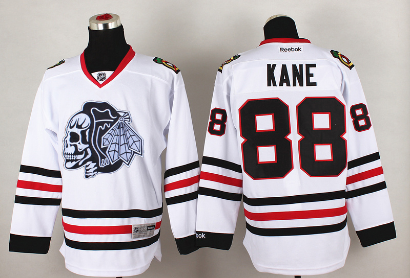 Blackhawks 88 Kane White Reebok Jersey(With White Skull) - Click Image to Close