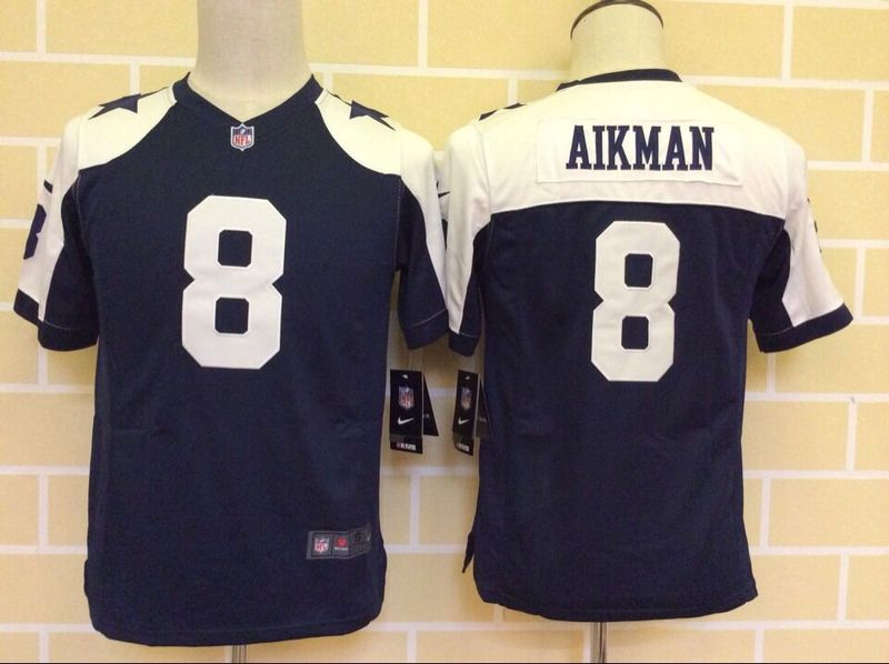 Nike Cowboys 8 Aikman Blue Thanksgiving Youth Game Jersey