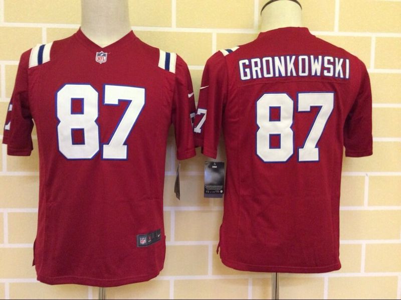 Nike Patriots 87 Gronkowski Red Youth Game Jersey
