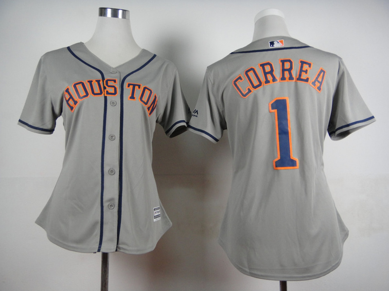 Astros 1 Correa Grey New Cool Base Women Jersey
