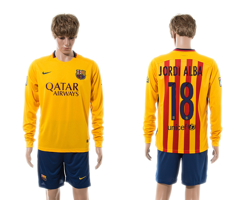 2015-16 Barcelona 18 JORDI Alba Away Long Sleeve Jersey