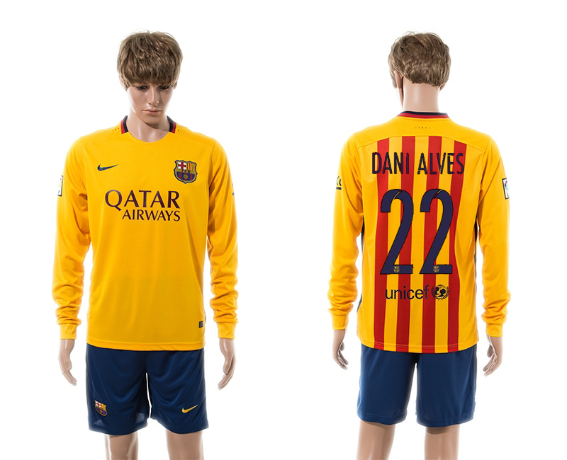 2015-16 Barcelona 22 DANI ALVES Away Long Sleeve Jersey