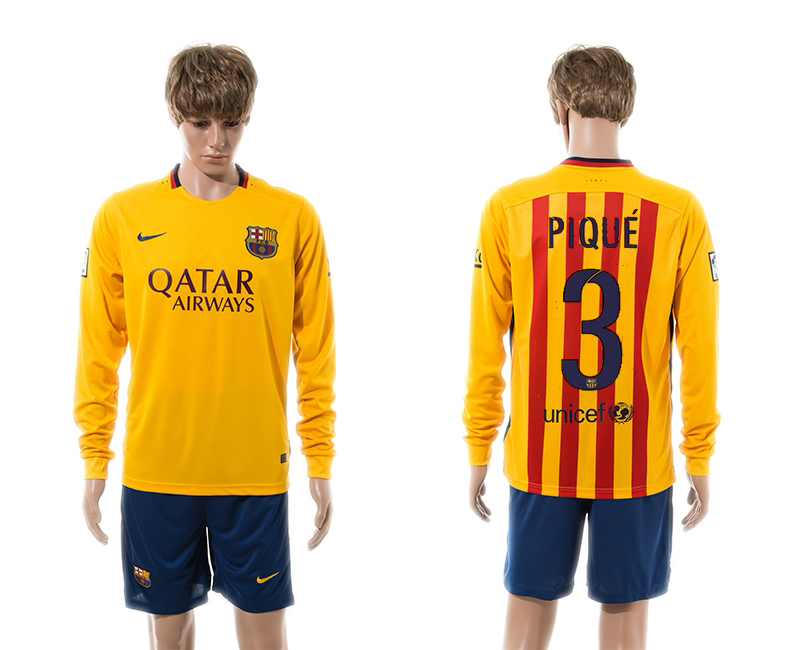 2015-16 Barcelona 3 PIQUE Away Long Sleeve Jersey