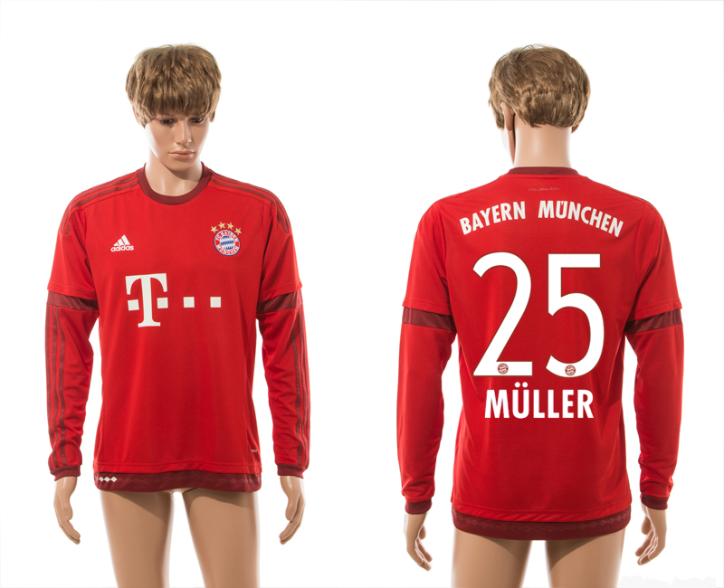 2015-16 Bayern Munchen 25 MULLER Home Long Sleeve Thailand Jersey
