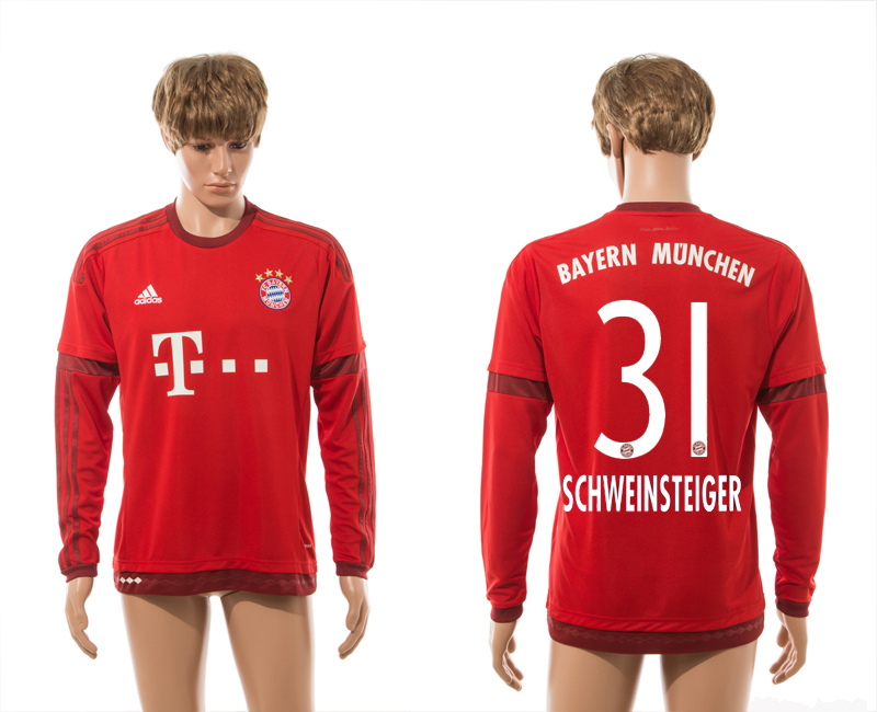 2015-16 Bayern Munchen 31 SCHWEINSTEIGER Home Long Sleeve Thailand Jersey