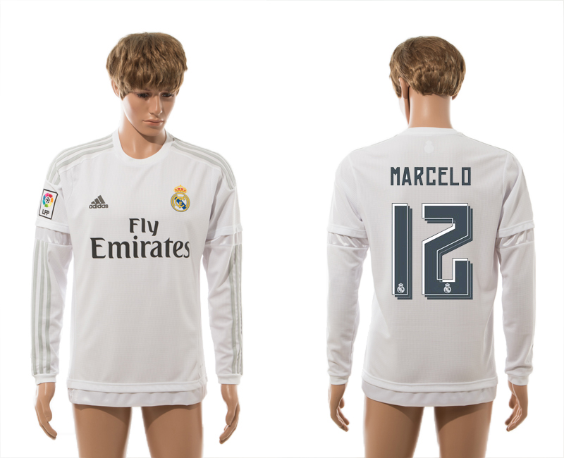 2015-16 Real Madrid 12 MARCELO Home Long Sleeve Thailand Jersey