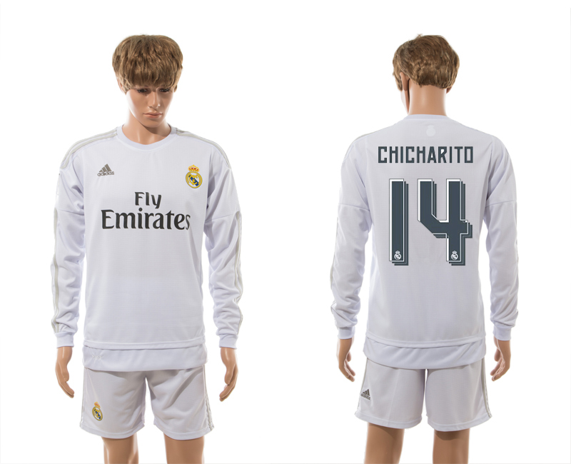 2015-16 Real Madrid 14 CHICHARITO Home Long Sleeve Jersey