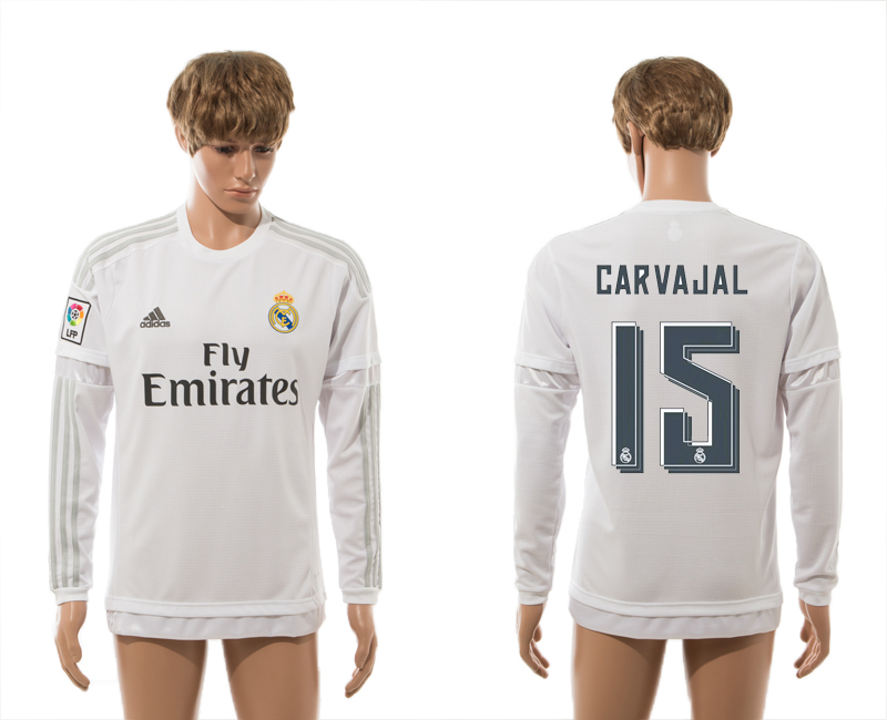2015-16 Real Madrid 15 CARVAJAL Home Long Sleeve Thailand Jersey