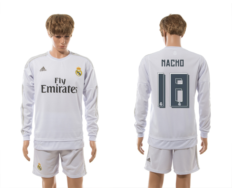 2015-16 Real Madrid 18 Nacho Home Long Sleeve Jersey 2015-16 Real Madrid 18 Nacho Home Long Sleeve Jersey
