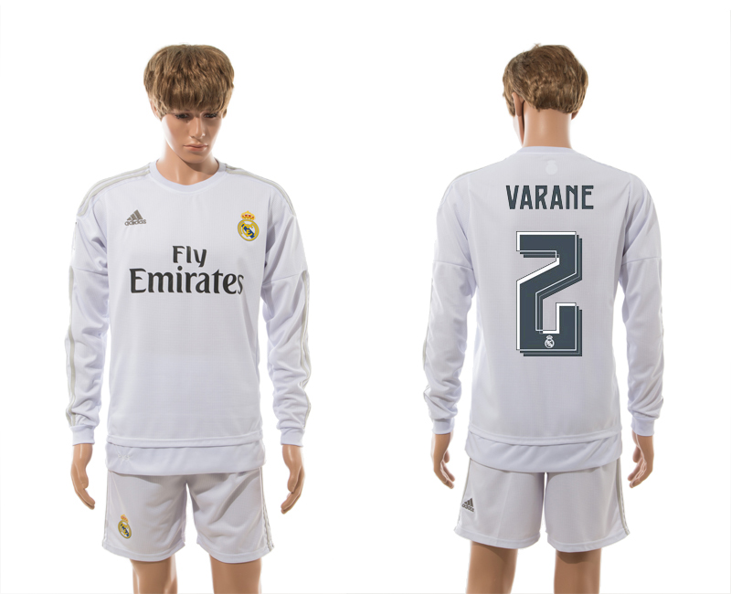 2015-16 Real Madrid 2 VARANE Home Long Sleeve Jersey