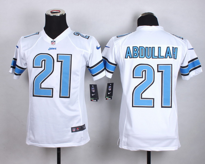 Nike Lions 21 Ameer Abdullah White Youth Game Jersey - Click Image to Close