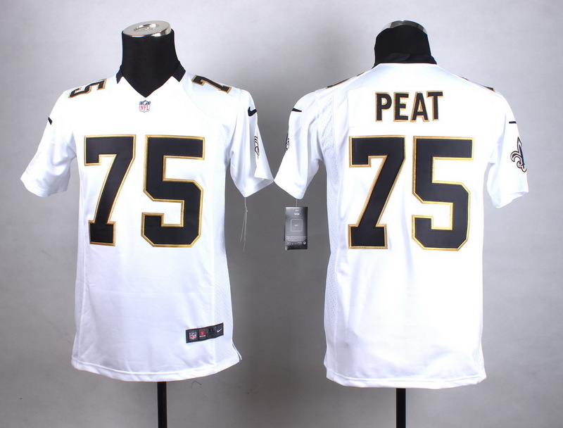 Nike Saints 75 Andrus Peat White Youth Game Jersey