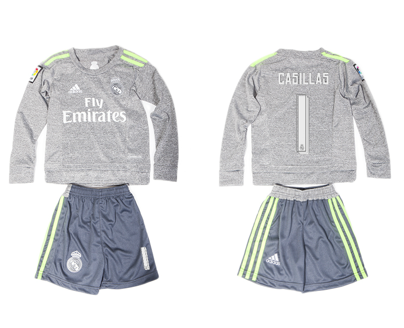 2015-16 Real Madrid 1 CASILLAS Away Long Sleeve Youth Jersey