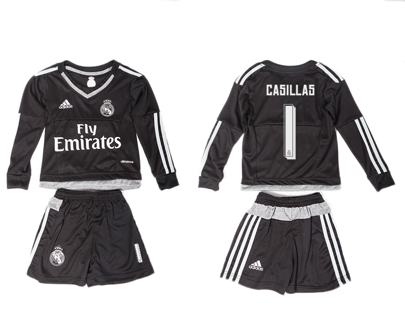 2015-16 Real Madrid 1 CASILLAS Black Goalkeeper Long Sleeve Youth Jersey