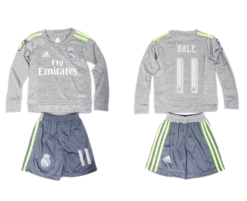 2015-16 Real Madrid 11 BALE Away Long Sleeve Youth Jersey