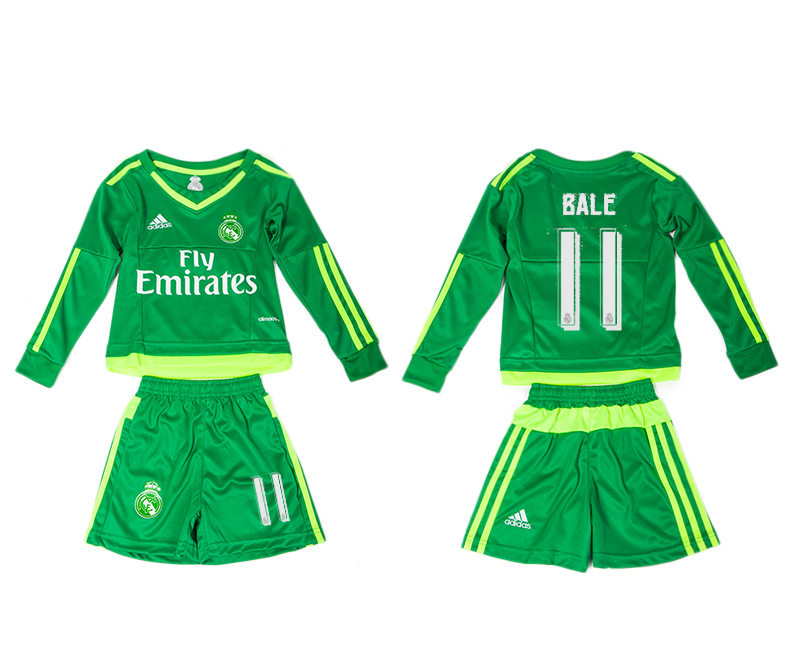 2015-16 Real Madrid 11 BALE Green Goalkeeper Long Sleeve Youth Jersey