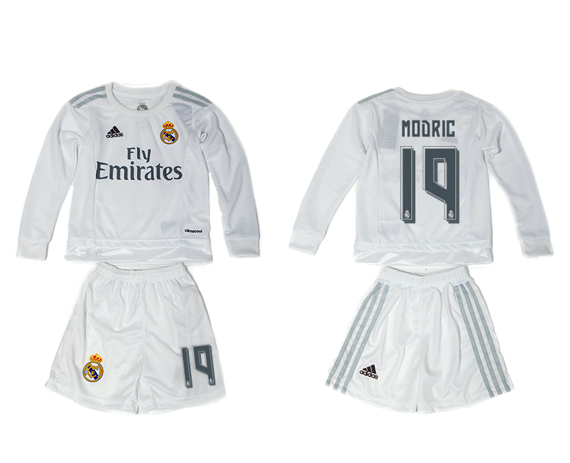 2015-16 Real Madrid 19 MODRIC Home Long Sleeve Youth Jersey