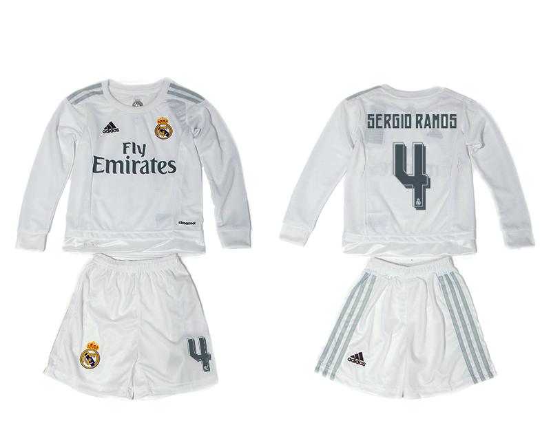 2015-16 Real Madrid 4 SERGIO RAMOS Home Long Sleeve Youth Jersey