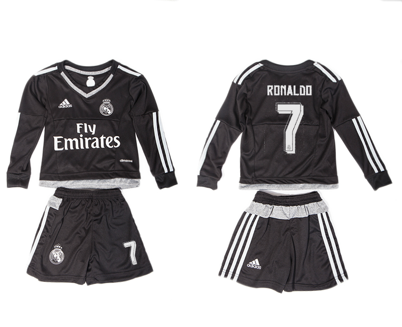 2015-16 Real Madrid 7 RONALDO Black Goalkeeper Long Sleeve Youth Jersey