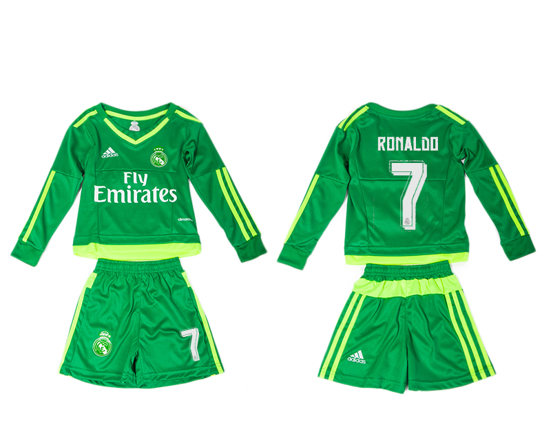 2015-16 Real Madrid 7 RONALDO Green Goalkeeper Long Sleeve Youth Jersey