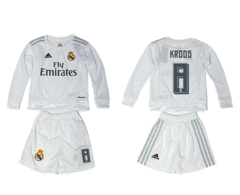 2015-16 Real Madrid 8 KROOS Home Long Sleeve Youth Jersey