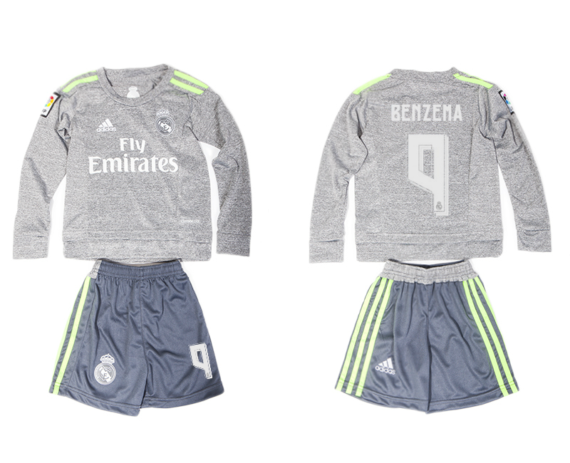 2015-16 Real Madrid 9 BENZEMA Away Long Sleeve Youth Jersey