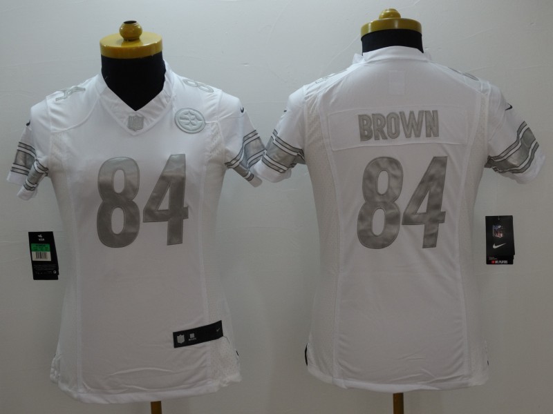 Nike Browns 84 Antonio Brown White Platinum Women Limited Jersey