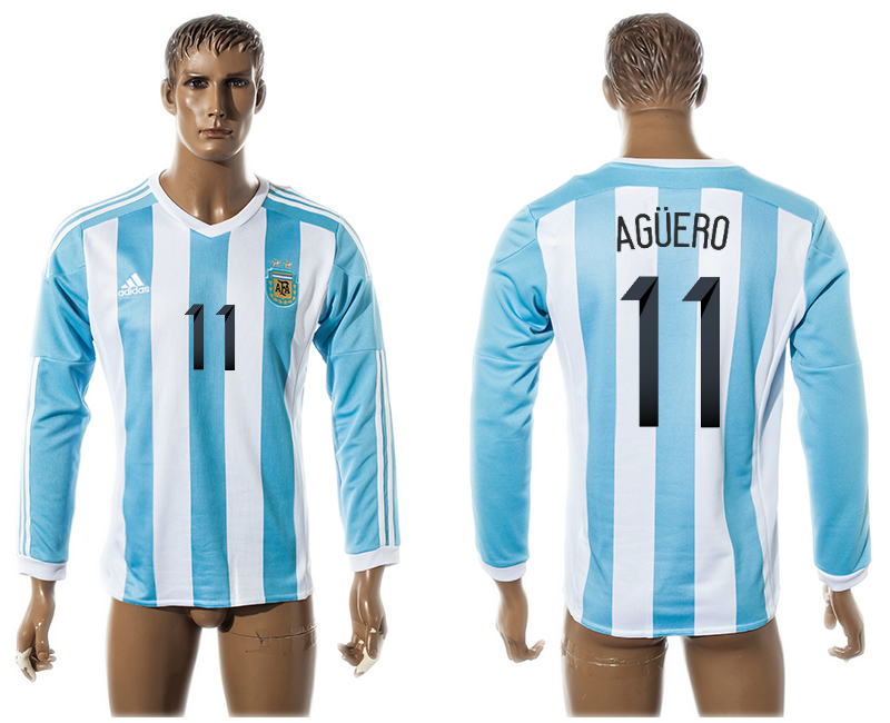 2015-16 Argentina 11 AGUERO Home Long Sleeve Thailand Jersey