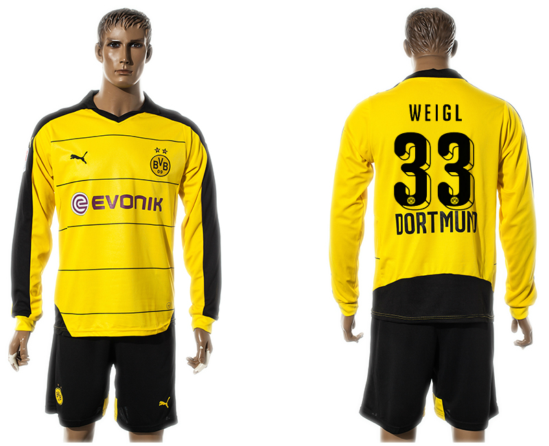 2015-16 Dortmund 33 WEIGL Home Long Sleeve Jersey