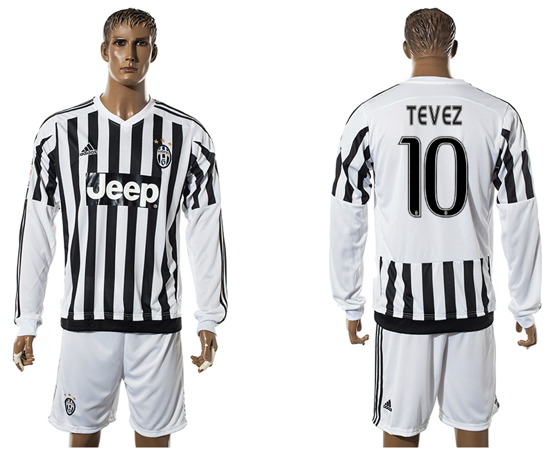 2015-16 Juventus 10 TEVEZ Home Long Sleeve Jersey