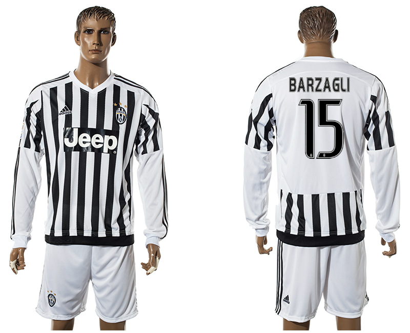 2015-16 Juventus 15 BARZAGLI Home Long Sleeve Jersey