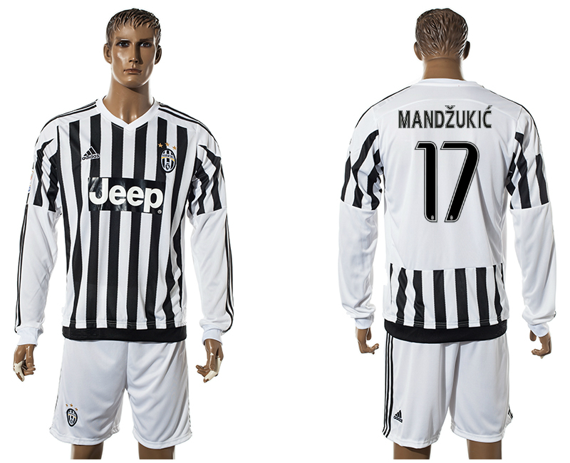 2015-16 Juventus 17 MANDZUKIC Home Long Sleeve Jersey
