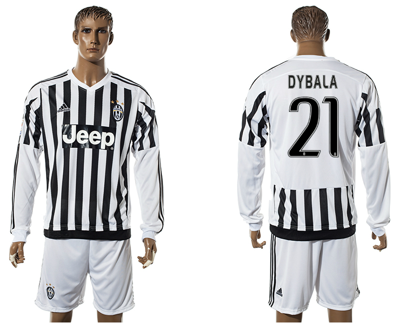 2015-16 Juventus 21 DYBALA Home Long Sleeve Jersey