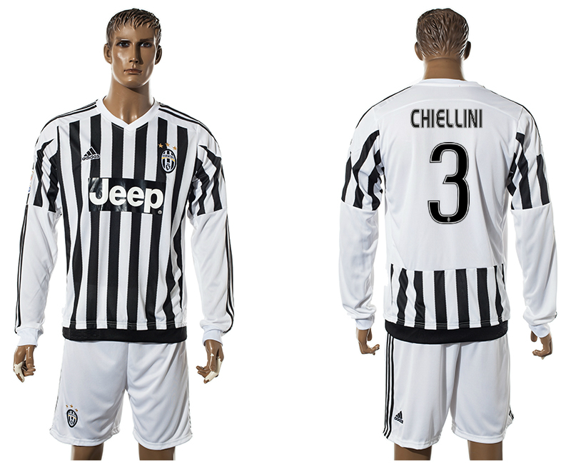2015-16 Juventus 3 CHIELLINI Home Long Sleeve Jersey