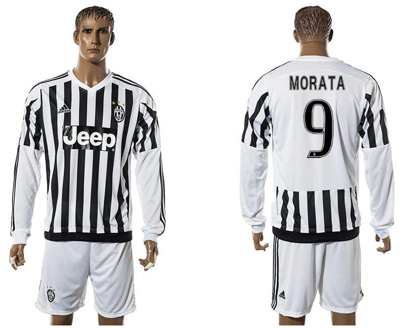 2015-16 Juventus 9 MORATA Home Long Sleeve Jersey