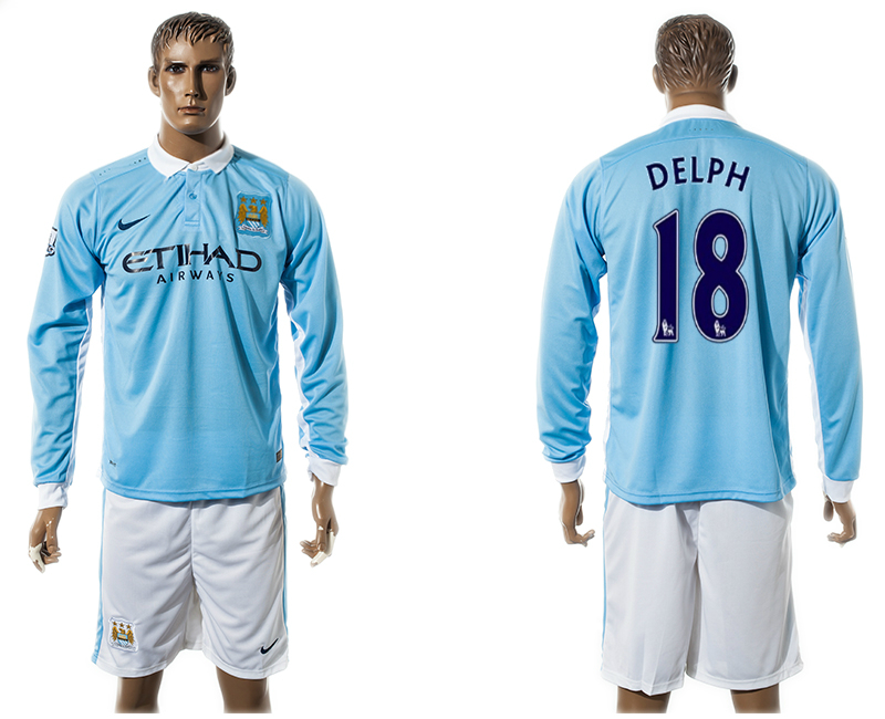 2015-16 Manchester City 18 DELPH Home Long Sleeve Jersey