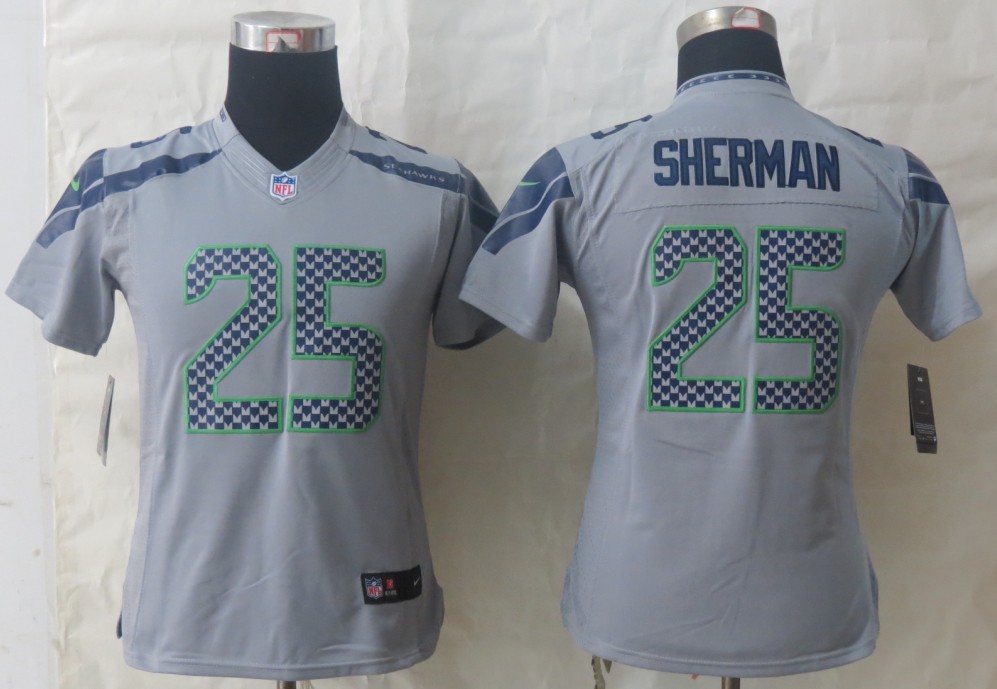 Nike Seahawks 25 Sherman Grey Women Limited Jerseys