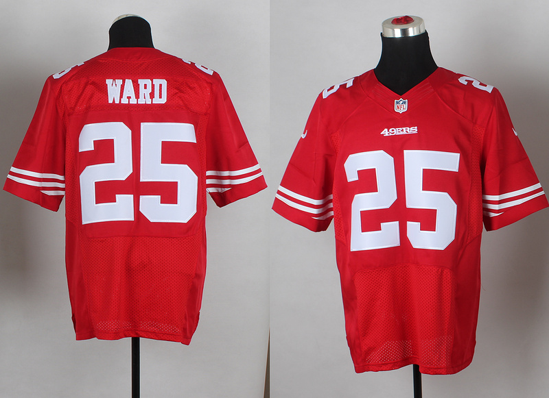 Nike 49ers 25 Ward Red Elite Jersey - Click Image to Close