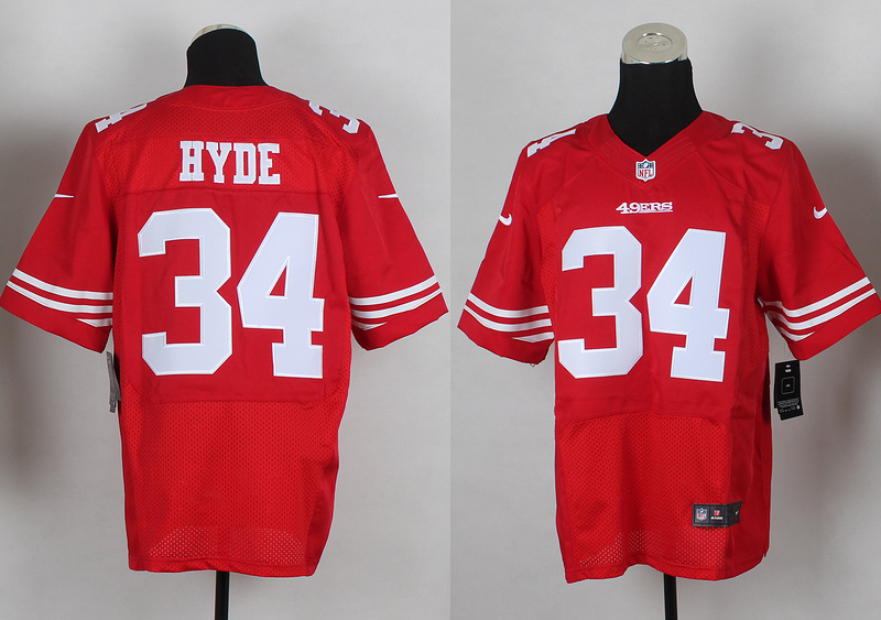 Nike 49ers 34 Hyde Red Elite Jersey