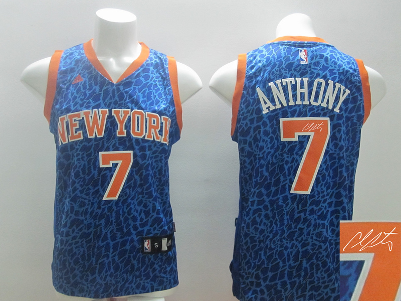 Knicks 7 Anthony Blue Crazy Light Signature Edition Jerseys