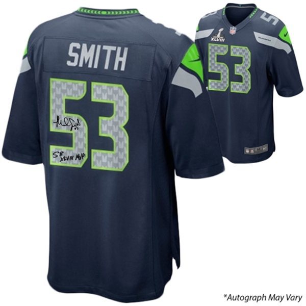 Nike Seahawks 53 Smith Blue Elite Super Bowl Signature Edition Elite Jerseys