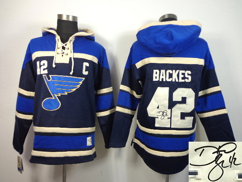 Blues 42 Backes Blue Hooded Signature Edition Jerseys