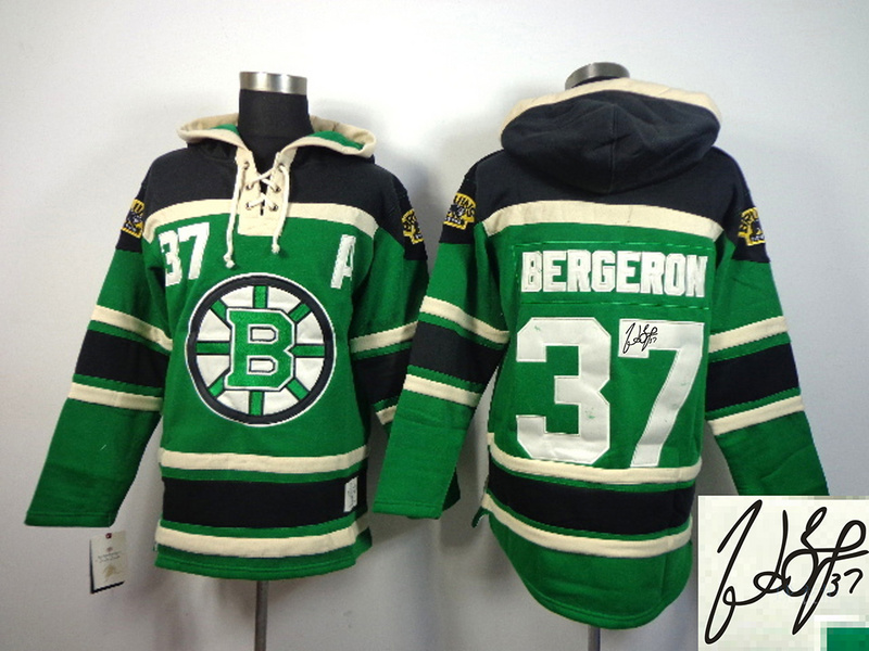 Bruins 37 Bergeron Green Hooded Signature Edition Jerseys