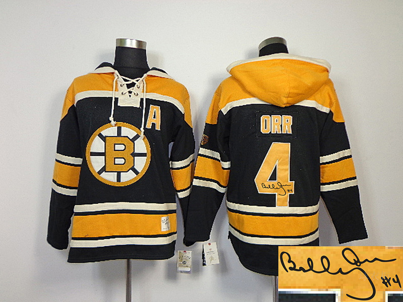 Bruins 4 Orr Black Hooded Signature Edition Jerseys